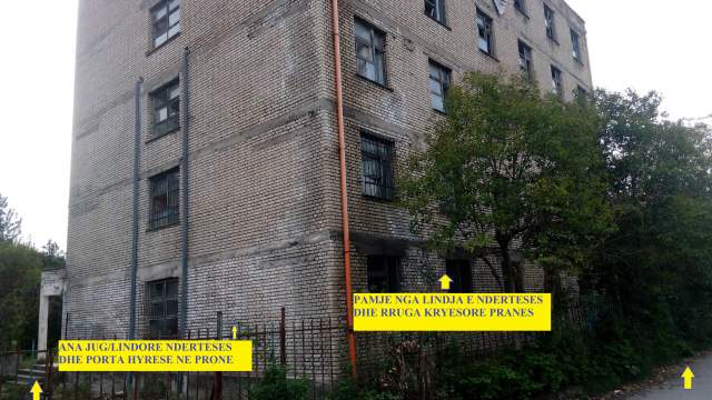 Elbasan,Shitet Ndërtesë 5-Katëshe,Sip.Truall+Lulishte 7000 m², sip. ndërtuar  2'550m², Cmimi 2-milionë euro, përshtatshme për shkolle, spital, institucione, konvikt,hotel etj, në hyrje të ish-Kombinatin Metalurgjik/ e ndërtesës Njësisë Administrative Bradashesh, 300m nga rrethrrotullimi Bradasheshit