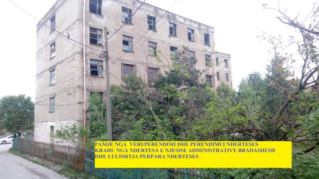 Elbasan-Bradashes Qera:Ndërtes, 5-Kate, Sip.Truall/Lulishte 7000m²,Sip.Ndërtim 2'550m² Qera 5'000euro/muaj, në hyrje Komb. Metalurgjik /300m nga rrethe rrotullimi Bradasheshit