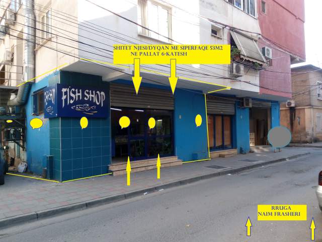 Tiranë,Shitet Njësi Biznesi/Dyqan, kati 1 buzë trotuari, Pallat 6-kat, Sip.53m², Cmimi 150'000€, rr.N.Frashëri, 350m nga Rr.Kavajës,150m nga Unaza/H.D