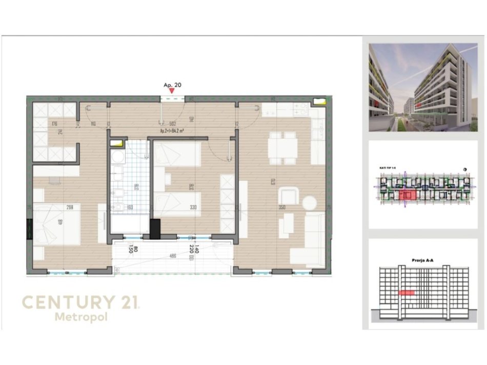 Tirane, shitet apartament 2+1 Kati 3, 100 m² 95.000 € (Univers City)