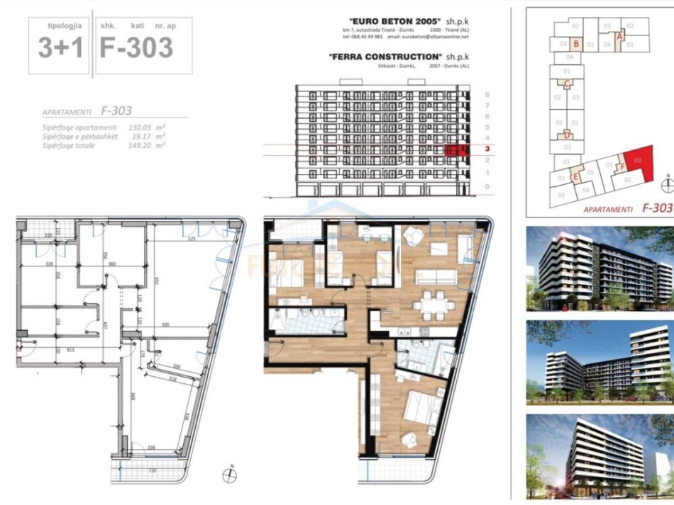 Tirane, shitet apartament 3+1+Ballkon Kati 3, 149 m² 223.500 € (Don Bosko)