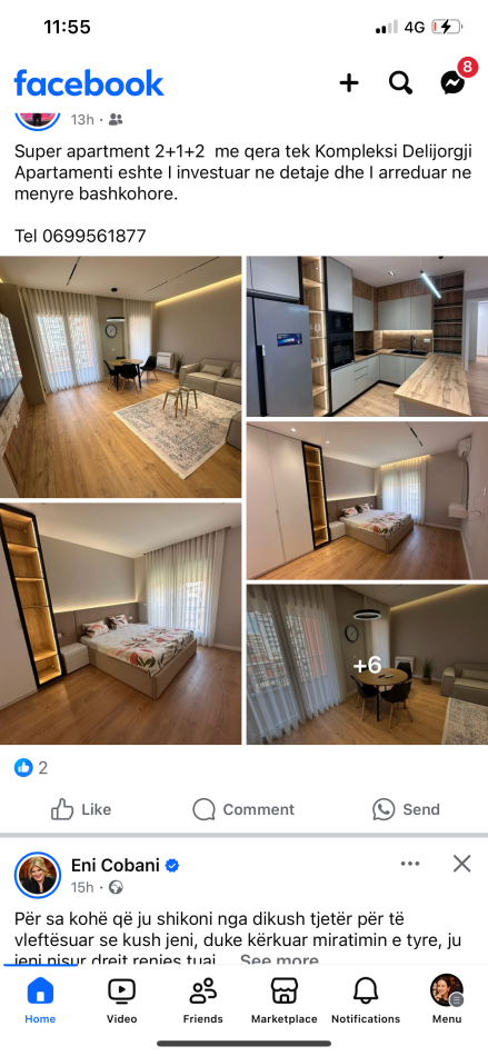 Tirane, jepet me qera apartament 2+1+Ballkon Kati 3, 90 m² 800 € (Rruga e kavajes)