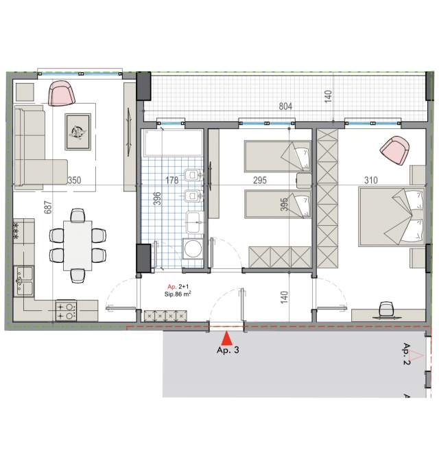 Tirane, shitet apartament 2+1 Kati 6, 97 m² 55.300 Euro (Kamez)