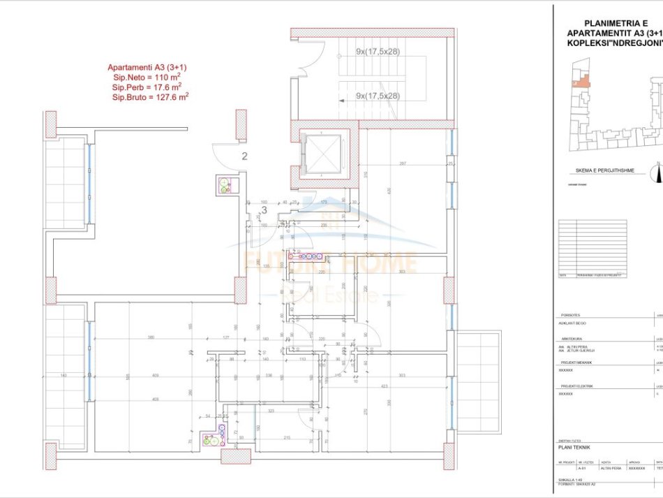 Tirane, shitet apartament 3+1+Ballkon, Kati 3, 128 m2 185,000 € (Bulevardi i Ri)