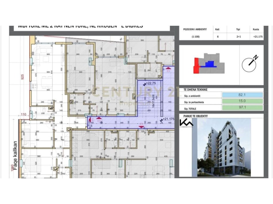 Tirane, shitet apartament 2+1 Kati 6, 97 m² 145.000 € (Rruga e Dibrës)