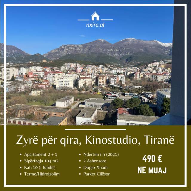 Tirane, jepet me qera zyre Kati 10, 104 m² 490Euro (Xhanfize Keko; Kompleksi Delta; 500 m nga RTV Klan)