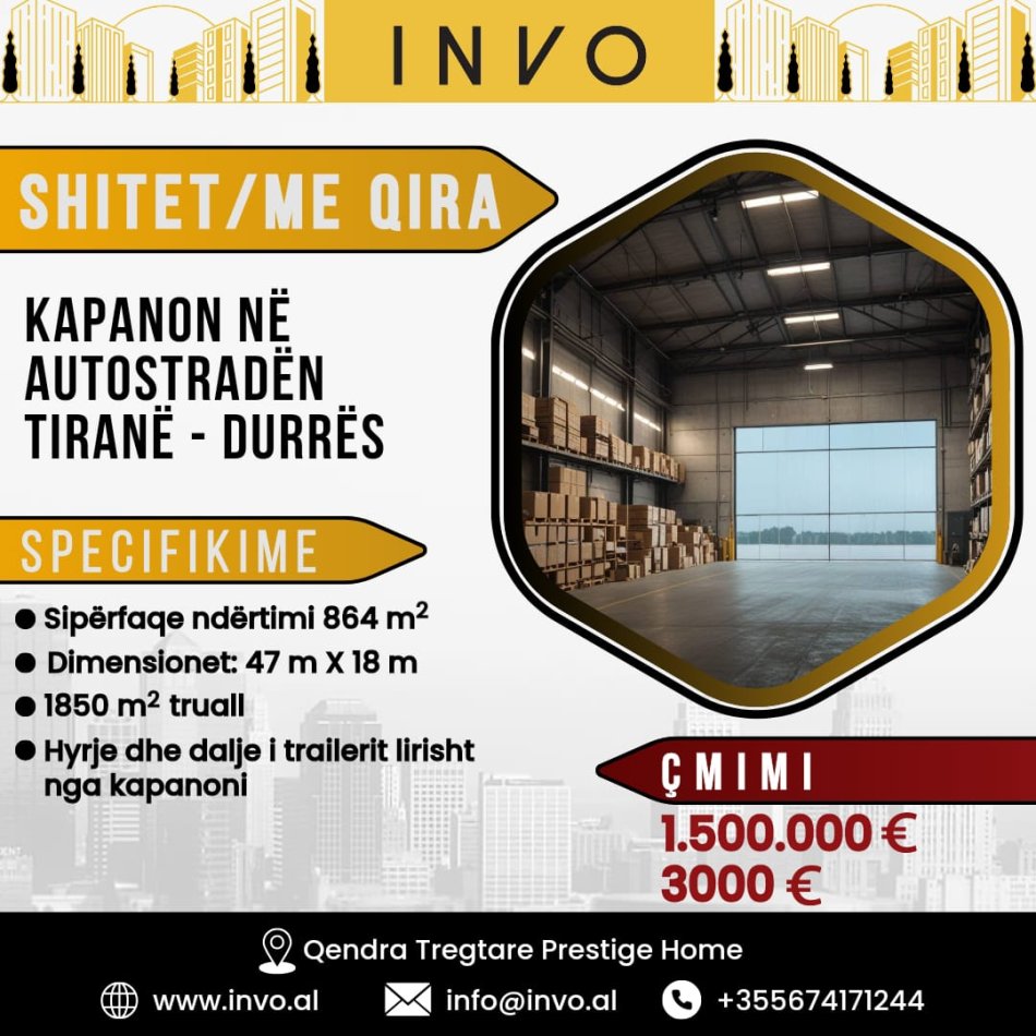 Tirane, shitet magazine , 864 m² (AUTOSTRADA TIRANE - DURRES, VORE)