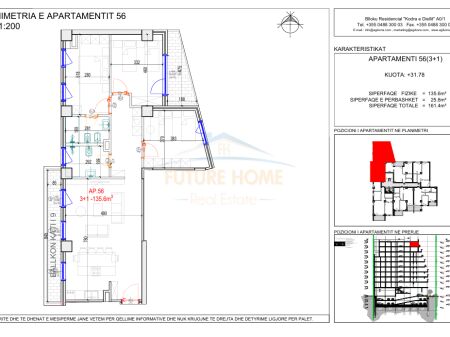 Tirane, shitet apartament 3+1+Ballkon Kati 9, 136 m² 242.000 € (Don Bosko, Tiranë AREA44578)