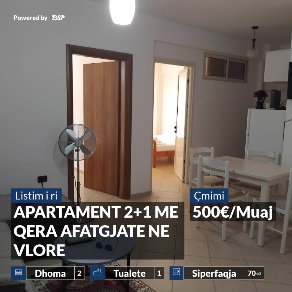 Vlore, jepet me qera apartament 2+1+Ballkon Kati 3, 70 m² 500 € (GJYKATA E RRETHIT GJYQESOR VLORE)