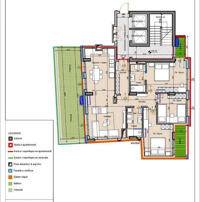 Tirane, shitet apartament 3+1+BLK Kati 8, 151 m² 208.632 Euro (Fusha e aviacionit)