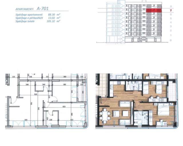 Tirane, shitet apartament 2+1+BLK Kati 7, 101 m² 106.000 euro (Don Bosko)