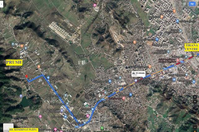 Tirane, Fshati Prush-Okazion Shitet Truall Sip750m²,Cmimi 45'000 € euro, në zonë urbane, afër pyllit me pisha dhe liqenit të Prushit, 7.5km nga qendra