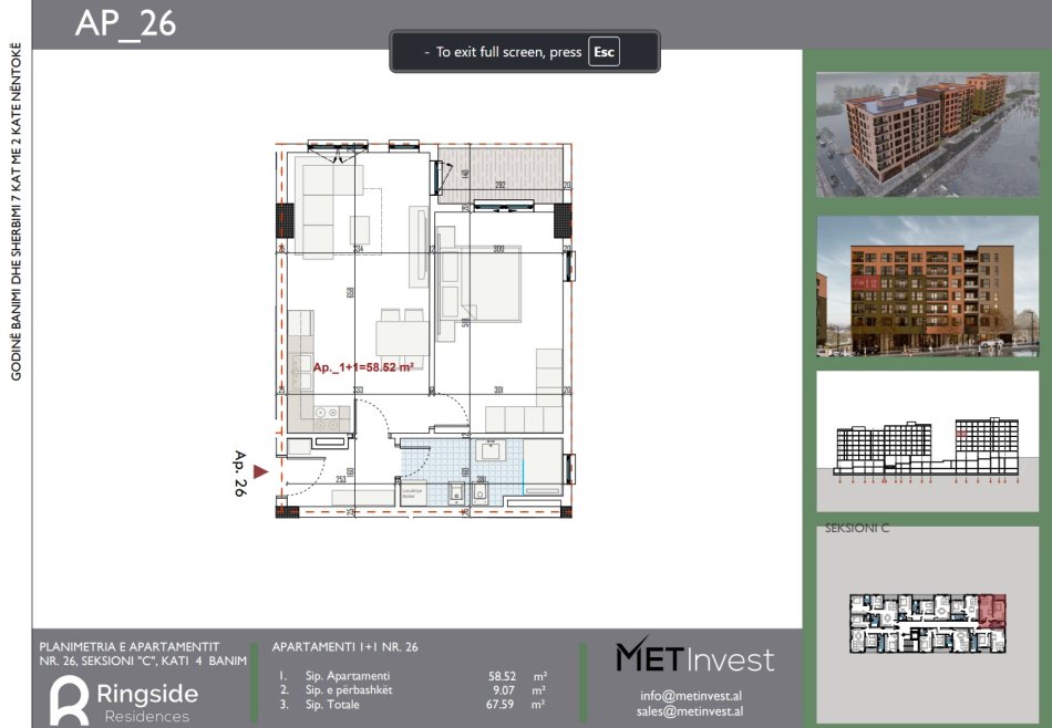 Tirane, shitet apartament 1+1+Ballkon Kati 4, 68 m² 70.950 € (Rruga Lidhja e Prizrenit)