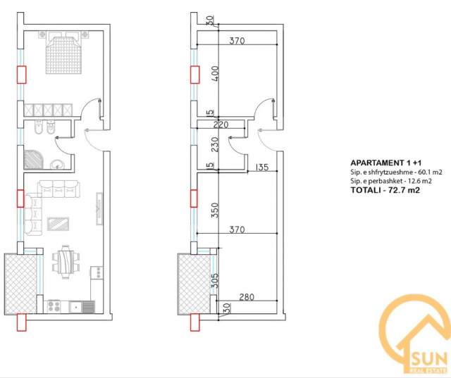 Shkoder, ofert apartament 1+1+BLK Kati 1, 72 m² 54.525 Euro (dergut)