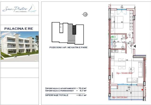 Gjiri Lalezit, shitet apartament 1+1+BLK Kati 1, 831 m² 1.870 Euro/m2 (San Pietro)