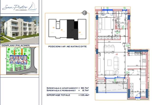 Gjiri Lalezit, shitet apartament 2+1+BLK Kati 2, 106 m² 1.870 Euro/m2 (San Pietro)