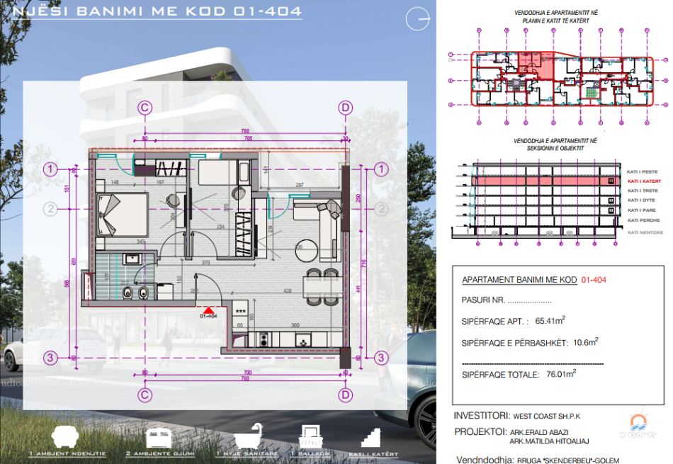 Golem, shitet apartament 2+1 Kati 4, 