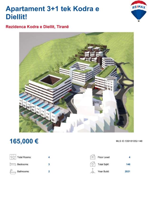 Tirane, shitet apartament 3+1+BLK Kati 4, 146 m² 165.000 Euro (Rruga kodra e diellit)