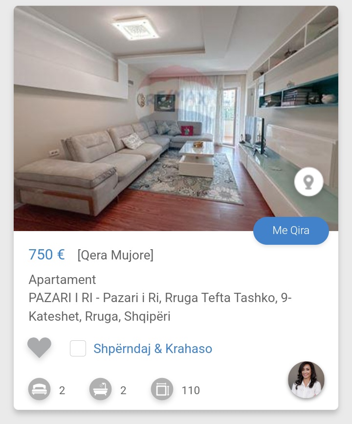 Tirane, jepet me qera apartament 2+1 Kati 3, 101 m² 750 € (Pazari i Ri Rruga Tefta Tashko)
