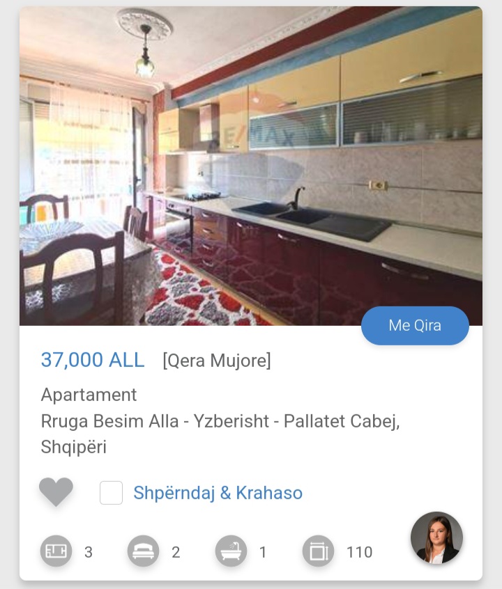 Tirane, jepet me qera apartament 2+1 Kati 6, 100 m² 370 € (Besim Alla pallatet çabej te hotel 7777)