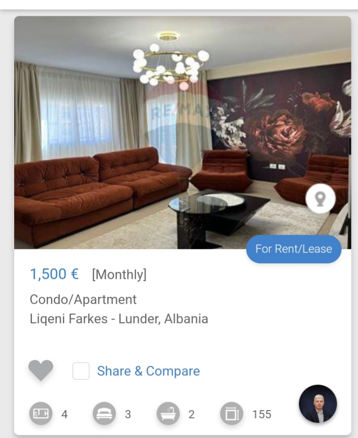Tirane, jepet me qera apartament 3+1 Kati 1, 110 m² 1.500 € (Liqeni Farkes)