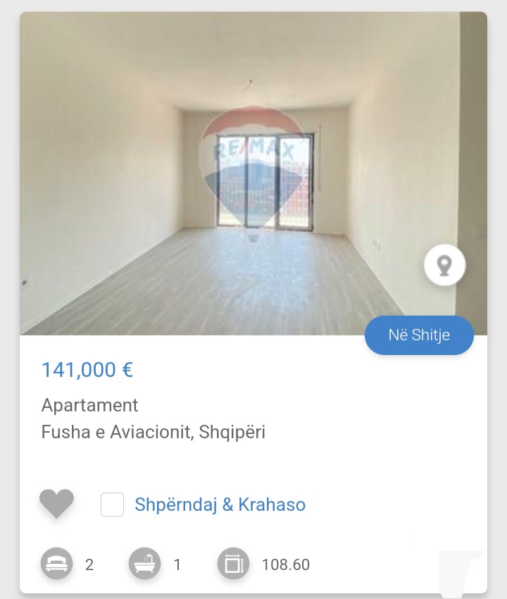 Tirane, shitet apartament 2+1 Kati 4, 108 m² 141.000 € (Fusha e aviacionit)