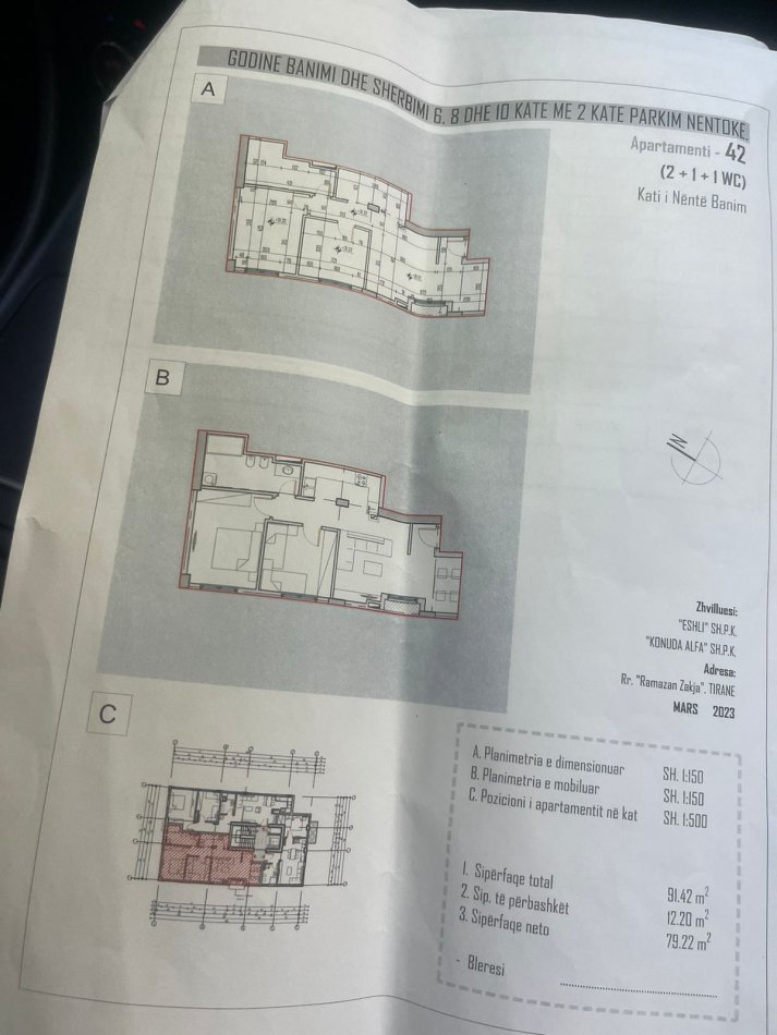 Tirane, shitet apartament 2+1+Ballkon Kati 9, 92 m² 138.000 € (ne rrugen Sitki Cico afer Brylit Tirane)
