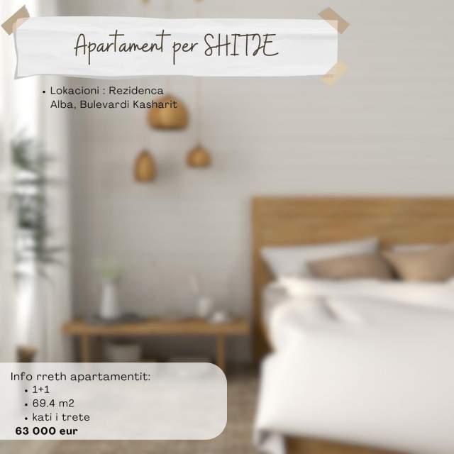 Tirane, shitet apartament 1+1 Kati 3, 70 m² 63.000 Euro (Bulevardi Kasharit)