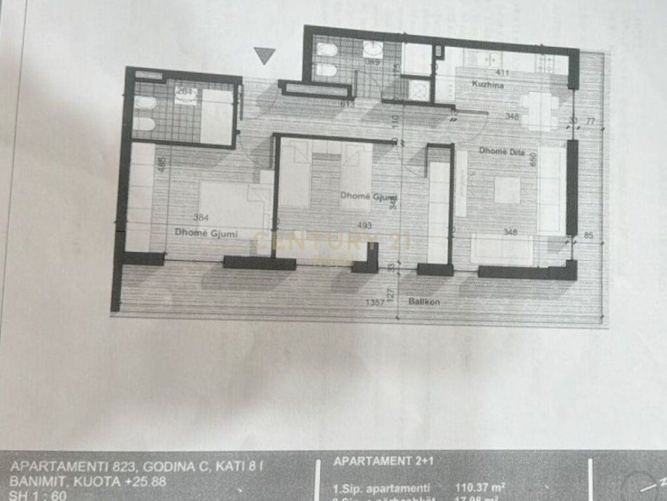 Tirane, shes apartament 2+1 Kati 8, 128 m² 105600 € (Univers City)