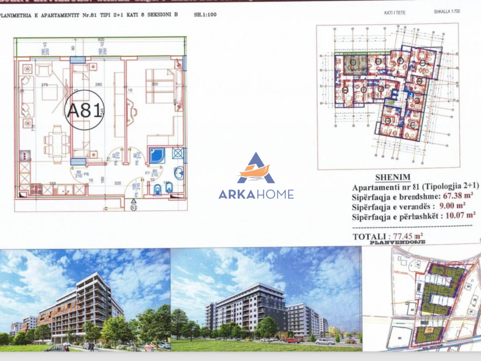 Tirane, shitet apartament 2+1+Ballkon Kati 8, 77m² 88.550 € (PASKUQAN)
