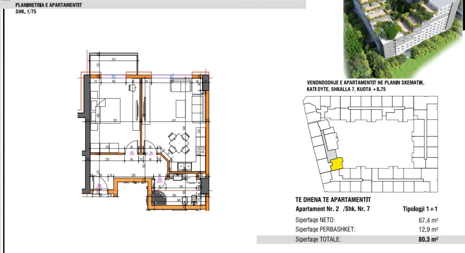 Tirane, shitet apartament 1+1+Ballkon Kati 2, 70 m² 96.000 € (Rruga Sokrat Miho)