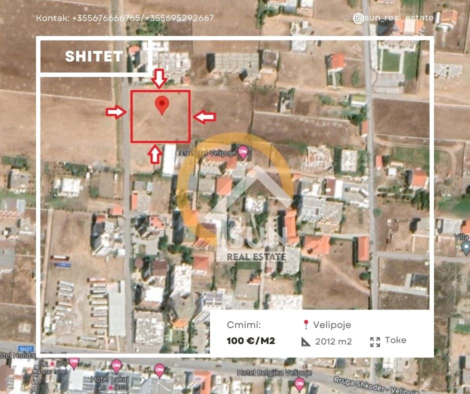 Shkoder Velipoje, shitet toke , 2.012 m² 201.200 € (VELIPOJE)