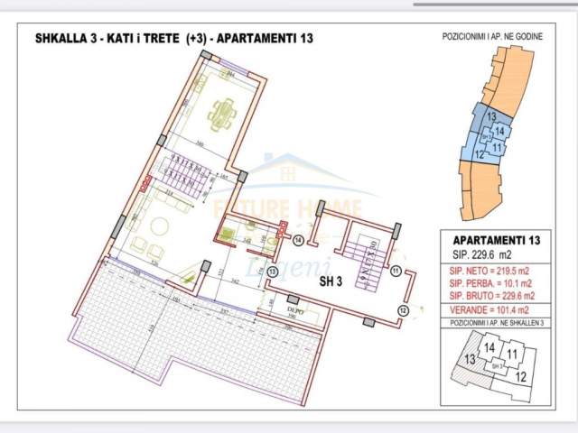 Tirane, shes apartament duplex 4+1 Kati 4, 330 m² 420.450  (KOPSHTI BOTANIK)
