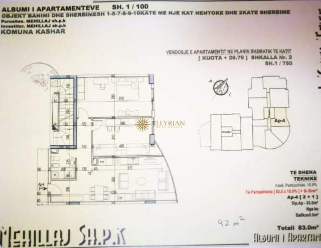 Tirane, shes apartament Kati 8, 92 m² 71.300 Euro (Spitali Hygea)