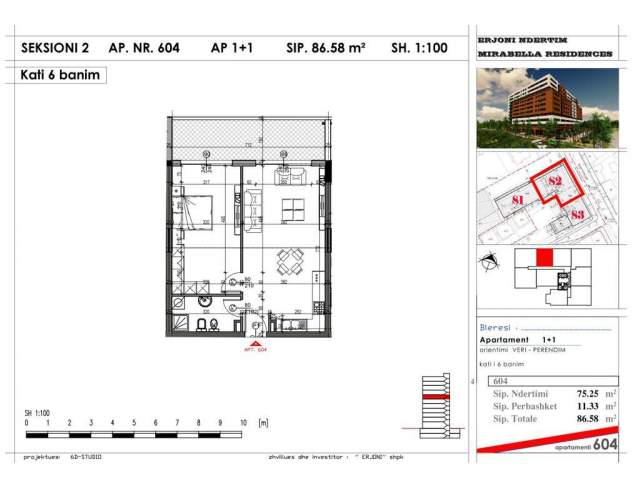 Tirane, shitet apartament 1+1+BLK Kati 6, 87 m² 80.500 Euro (imer ibrahimi)