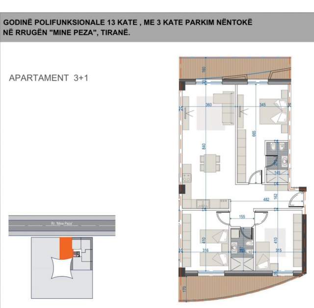 Tirane, shitet apartament 3+1 Kati 9, 152 m²  (Rezidenca Mine Peza)