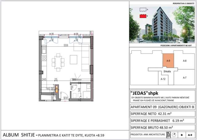 Tirane, shitet garsonier 1+1 Kati 2, 48 m² 58.200 Euro