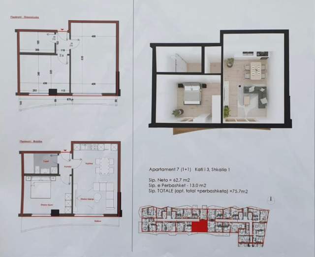Lezhe, shitet apartament ne plazh 1+1+BLK Kati 3, 76 m² 83.000 Euro