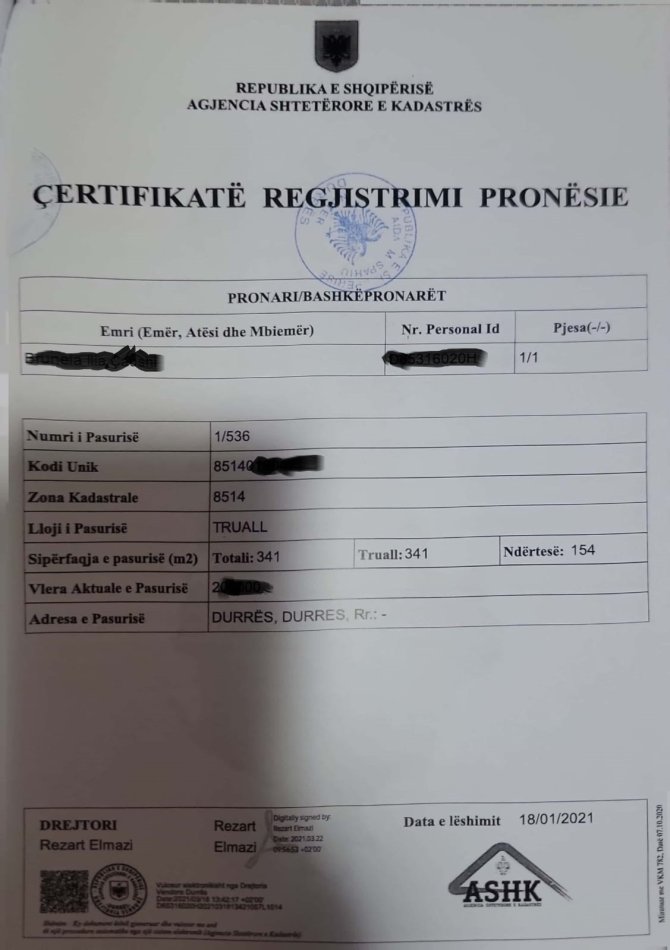SHITET TRUALL ME SIPERFAQE 341M2 NE QENDER TE DURRESIT TEK PROKURORIA DURRES 700.000 LEK M2