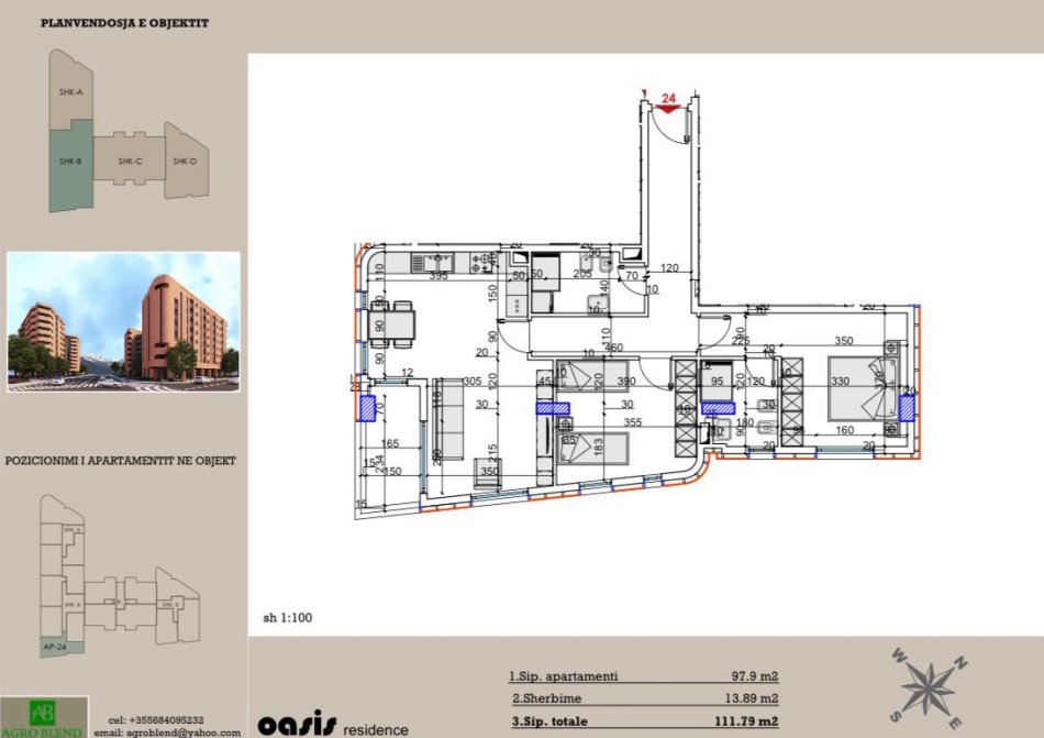 Tirane, shes apartament 2+1+Ballkon Kati 6, 112 m² 162,000 € (TEODOR KEKO)
