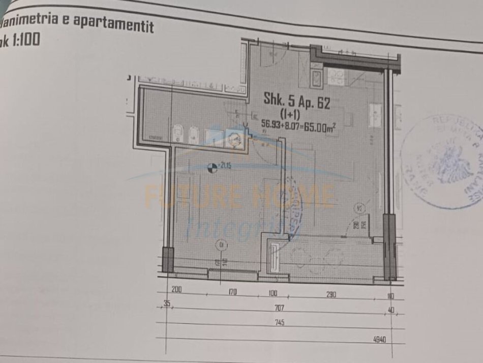 Tirane, shitet apartament 1+1 Kati 6, 65 m² 91.000 € (DOGANA TIRANA ENTRY)