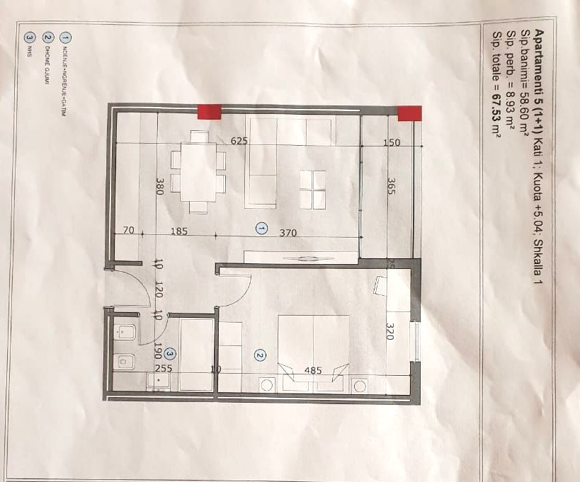 Tirane, shitet apartament 1+1+Ballkon Kati 1, 67 m² 74.283 € (Ali Demi)