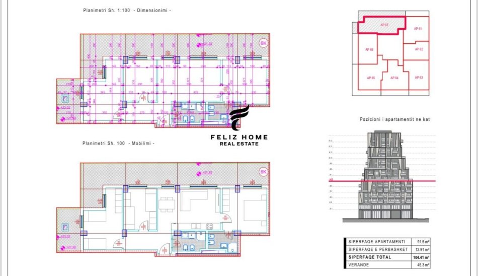 Tirane, shitet apartament 3+1 Kati 6, 104 m² 317.650 € (RRUGA E BARRIKADAVE)