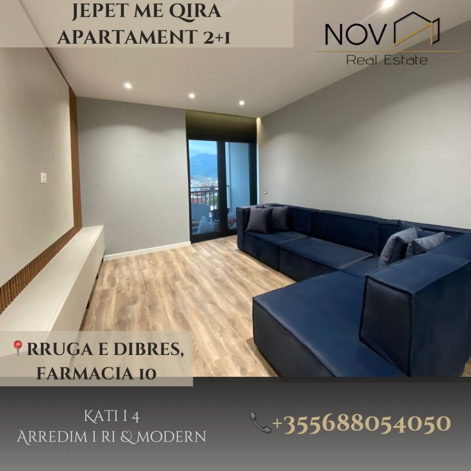 Tirane, jepet me qera apartament 2+1+Ballkon Kati 4, 100 m² (Farmacia 10)