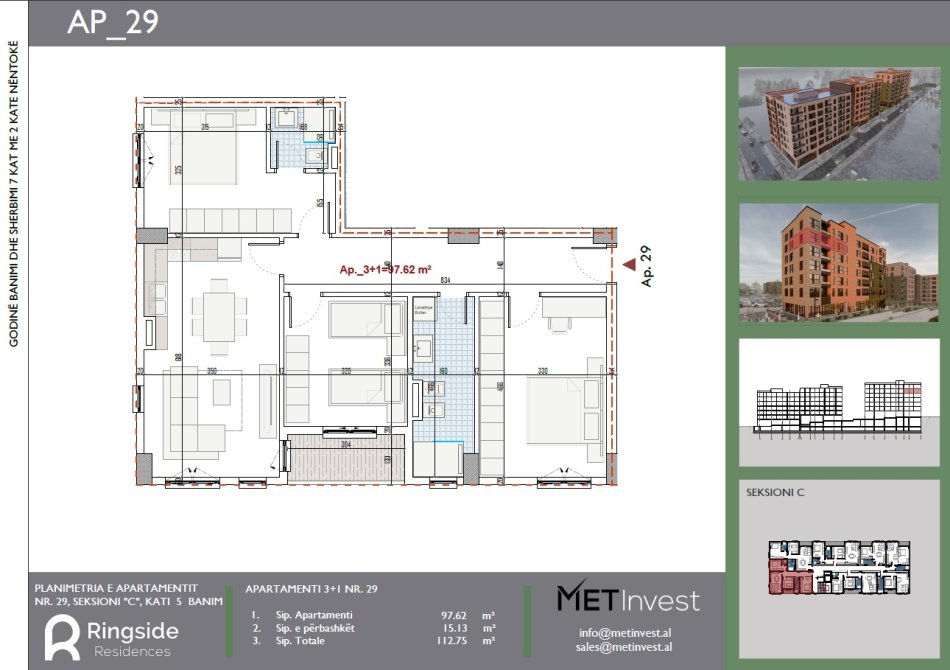 Tirane, shitet apartament 3+1+Ballkon Kati 5, 113 m² 124.025 € (paskuqan)