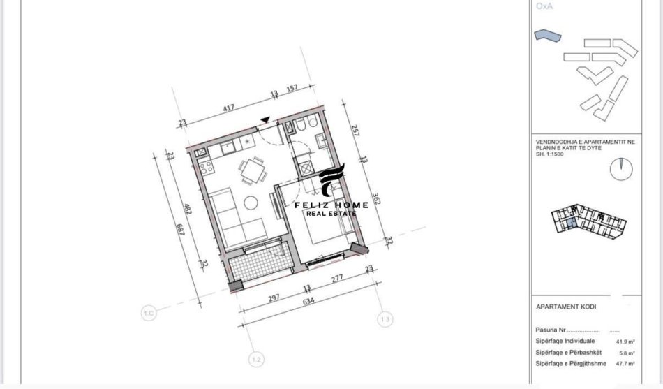 Tirane, shitet apartament 1+1 Kati 2, 47 m² 69.000 € (FRESKU)