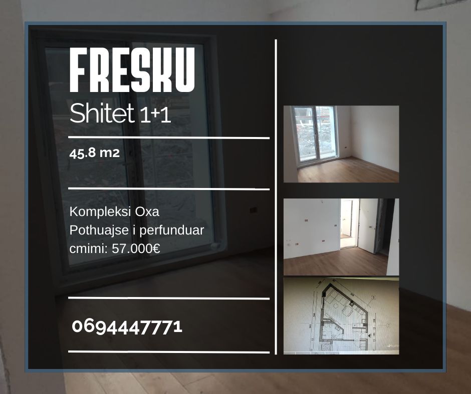 Tirane, shitet apartament 1+1 Kati 1, 46 m² 57.000 € (fresku)
