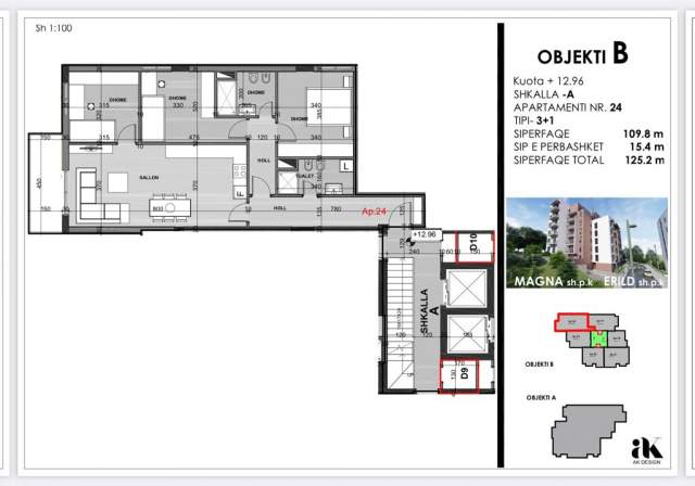 Tirane, shitet apartament Kati 3, 125 m² 169.020 Euro (Kodra e Diellit)
