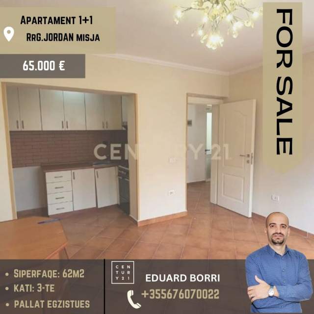 Tirane, shitet apartament 1+1 Kati 3, 62 m² 65.000 Euro (Rruga ''Jordan Misja'')