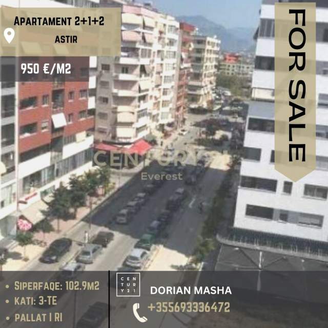 Tirane, shitet apartament 2+1+BLK Kati 3, 102 m² 950 Euro/m2 (Astir)